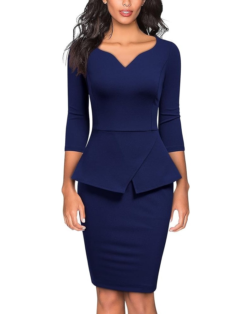 Women's V-Neck Ruffle Style Cocktail Party Pencil Dress Navy Blue $14.24 Dresses