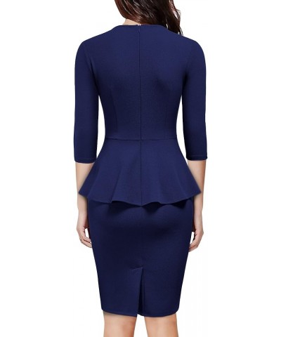 Women's V-Neck Ruffle Style Cocktail Party Pencil Dress Navy Blue $14.24 Dresses