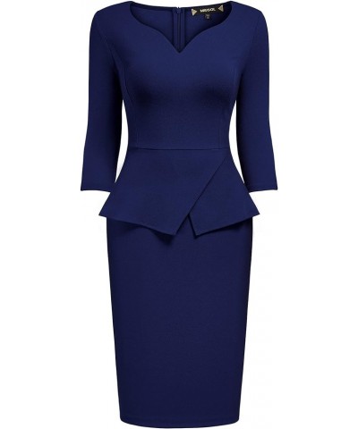 Women's V-Neck Ruffle Style Cocktail Party Pencil Dress Navy Blue $14.24 Dresses