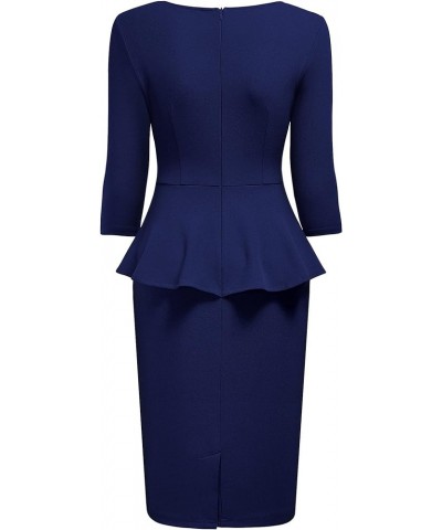 Women's V-Neck Ruffle Style Cocktail Party Pencil Dress Navy Blue $14.24 Dresses