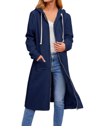 Women's Long Zip Up Oversized Drawstring Hooded Hoodie Jacket Sweatshirt Navy $15.11 Hoodies & Sweatshirts