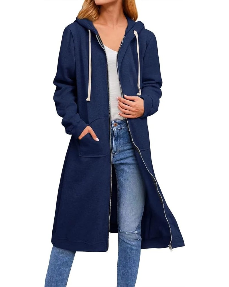 Women's Long Zip Up Oversized Drawstring Hooded Hoodie Jacket Sweatshirt Navy $15.11 Hoodies & Sweatshirts