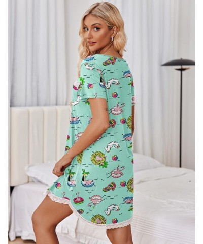 Women's Nightgown Sleepwear Soft Sleepshirt Short Sleeve Lace Trim Nightshirt Sexy Pajama Dress Beach Print $10.99 Lingerie