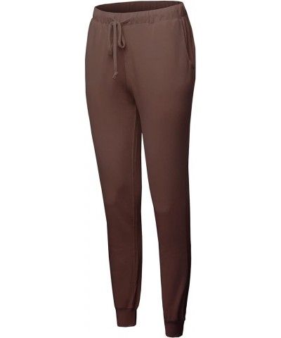 Women's Light-Weight French Terry Activewear Jogger Track Cuff Running Sweatpants Fewptl0008 Brown $11.75 Activewear