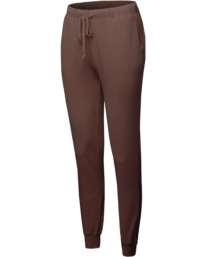 Women's Light-Weight French Terry Activewear Jogger Track Cuff Running Sweatpants Fewptl0008 Brown $11.75 Activewear