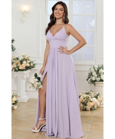 V Neck Satin Bridesmaid Dresses with Silt Long Spaghetti Straps Formal Evening Dresses for Women 2024 QA122 Peacock $28.06 Dr...