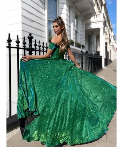 Off Shoulder Glitter Prom Dresses 2024 Long Ball Gowns for Women High Slit Formal Evening Gowns White $36.33 Dresses