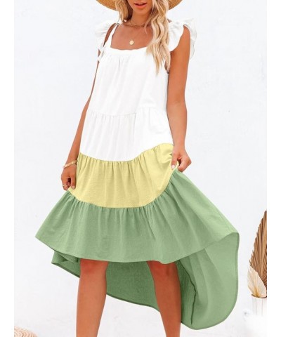 Women's Summer Midi Dress Sleeveless Ruffle Sleeve Colorblock Solid Loose Fit Flowy Pleated Dress with Pockets Z1 Green $16.7...