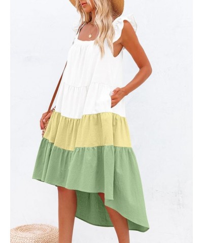 Women's Summer Midi Dress Sleeveless Ruffle Sleeve Colorblock Solid Loose Fit Flowy Pleated Dress with Pockets Z1 Green $16.7...