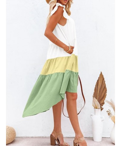 Women's Summer Midi Dress Sleeveless Ruffle Sleeve Colorblock Solid Loose Fit Flowy Pleated Dress with Pockets Z1 Green $16.7...