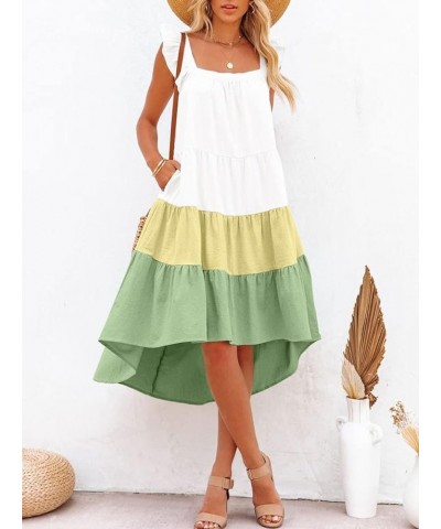 Women's Summer Midi Dress Sleeveless Ruffle Sleeve Colorblock Solid Loose Fit Flowy Pleated Dress with Pockets Z1 Green $16.7...