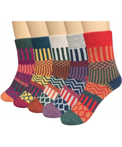 5 Pairs Womens Wool Socks Thick Warm Soft Winter Knit Cozy Crew Socks Christmas Gifts M-colorful Style $10.59 Activewear