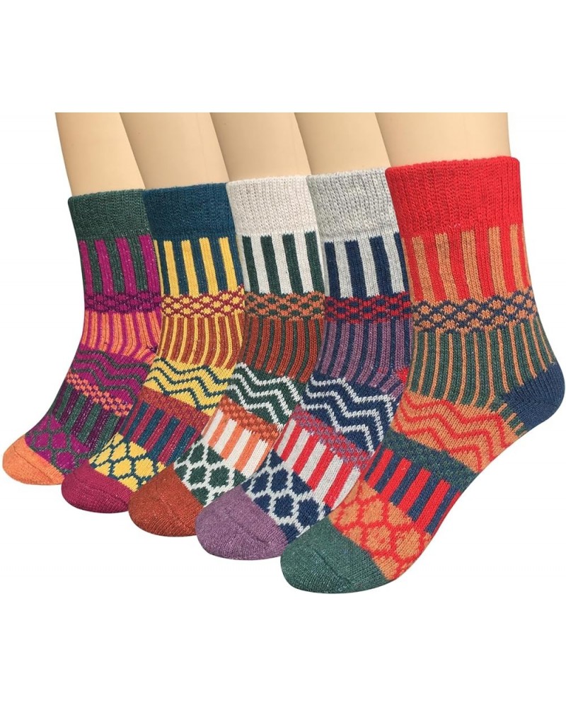 5 Pairs Womens Wool Socks Thick Warm Soft Winter Knit Cozy Crew Socks Christmas Gifts M-colorful Style $10.59 Activewear