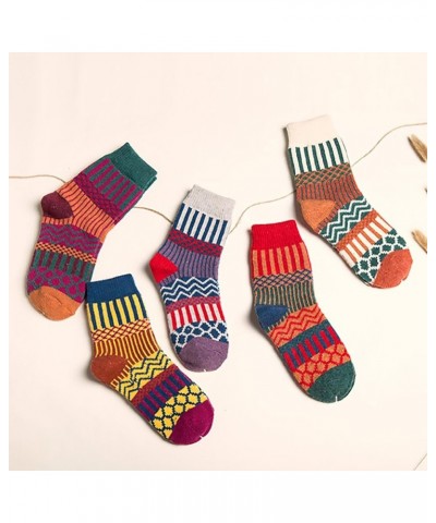 5 Pairs Womens Wool Socks Thick Warm Soft Winter Knit Cozy Crew Socks Christmas Gifts M-colorful Style $10.59 Activewear