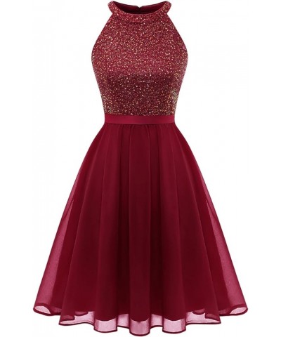 Sequin Halter Prom Dress for Women Party Night Elegant Wedding Bridesmaid Dresses Burgundy $24.36 Dresses