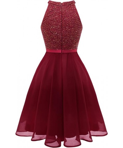 Sequin Halter Prom Dress for Women Party Night Elegant Wedding Bridesmaid Dresses Burgundy $24.36 Dresses