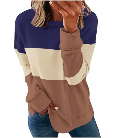 Women Crewneck Sweatshirts 2023 Color Block Pullover Long Sleeve Shirts Loose Fit Fall Fashion Clothing J012-brown $6.88 Acti...