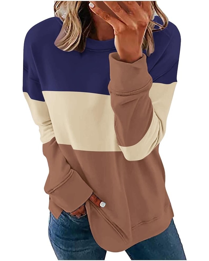 Women Crewneck Sweatshirts 2023 Color Block Pullover Long Sleeve Shirts Loose Fit Fall Fashion Clothing J012-brown $6.88 Acti...