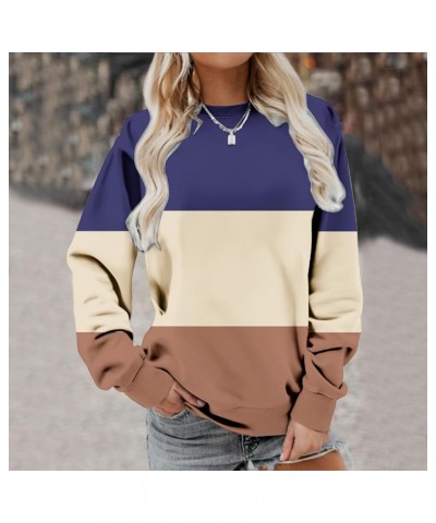 Women Crewneck Sweatshirts 2023 Color Block Pullover Long Sleeve Shirts Loose Fit Fall Fashion Clothing J012-brown $6.88 Acti...