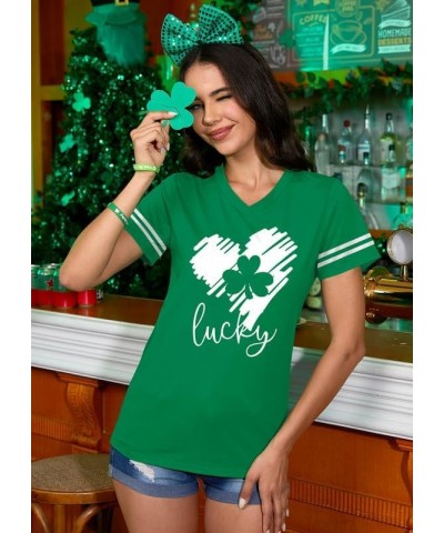 St Patricks Day Women V-Neck Short Sleeve Summer T-Shirt Shamrock Heart $12.30 T-Shirts