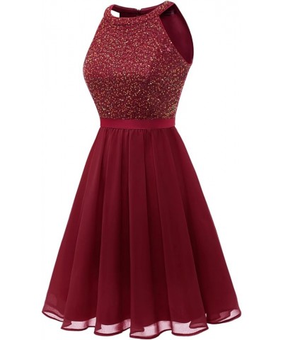 Sequin Halter Prom Dress for Women Party Night Elegant Wedding Bridesmaid Dresses Burgundy $24.36 Dresses