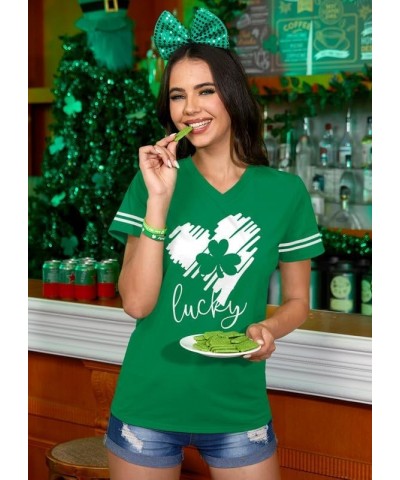 St Patricks Day Women V-Neck Short Sleeve Summer T-Shirt Shamrock Heart $12.30 T-Shirts