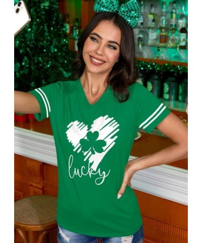 St Patricks Day Women V-Neck Short Sleeve Summer T-Shirt Shamrock Heart $12.30 T-Shirts