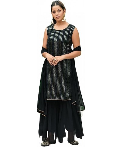 kurti sets for women with palazzo Ready to Wear indian Kurta Tunic Tops with Trousers Party Wear Black & Red-1 $27.50 Tops