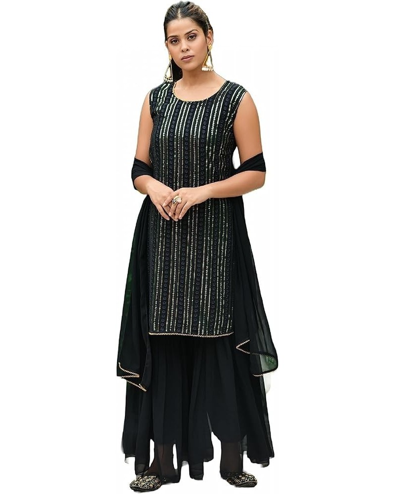 kurti sets for women with palazzo Ready to Wear indian Kurta Tunic Tops with Trousers Party Wear Black & Red-1 $27.50 Tops