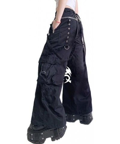 Y2K Pants for Women Low Waist Straight Wide Leg Cargo Pants Retro Harajuku Denim Jeans Pockets Trousers Streetwear Punk Black...