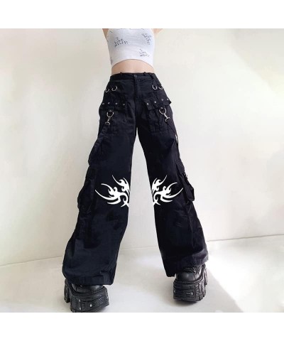 Y2K Pants for Women Low Waist Straight Wide Leg Cargo Pants Retro Harajuku Denim Jeans Pockets Trousers Streetwear Punk Black...