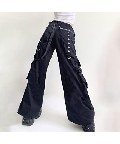 Y2K Pants for Women Low Waist Straight Wide Leg Cargo Pants Retro Harajuku Denim Jeans Pockets Trousers Streetwear Punk Black...