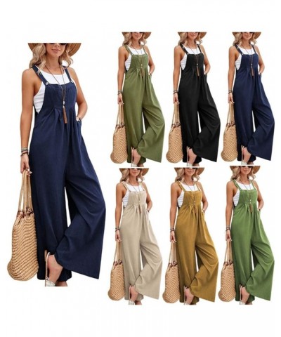 Women Spaghetti Strap Loose Sleeveless Long Pant Romper Jumpsuit Tank Tops Wide Leg with Pockets Blue $8.39 Jumpsuits