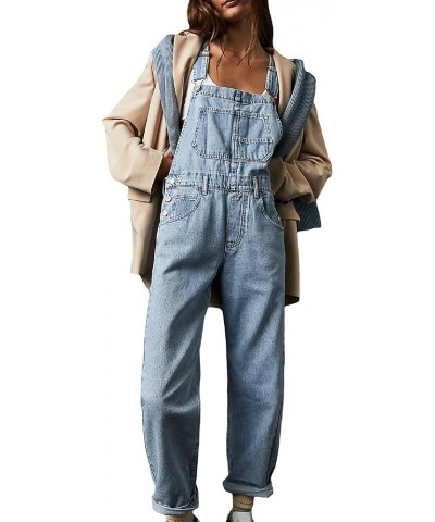 Women Casual Denim Overalls Wide Leg Bib Jean Pants Jumpsuit Adjustable Strap Suspender Romper with Pockets Light Blue $17.93...