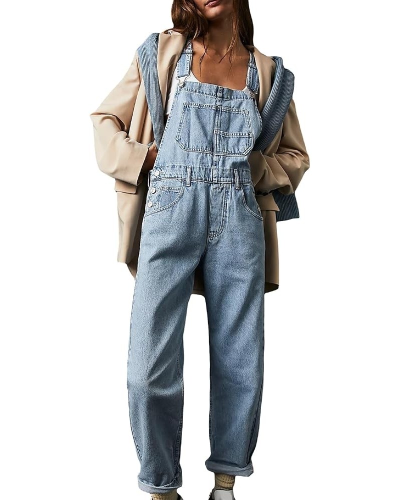 Women Casual Denim Overalls Wide Leg Bib Jean Pants Jumpsuit Adjustable Strap Suspender Romper with Pockets Light Blue $17.93...