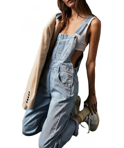 Women Casual Denim Overalls Wide Leg Bib Jean Pants Jumpsuit Adjustable Strap Suspender Romper with Pockets Light Blue $17.93...