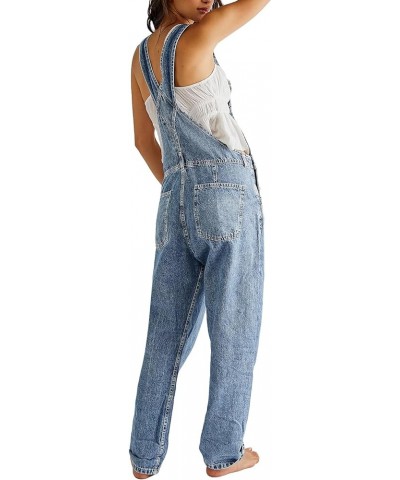 Women Casual Denim Overalls Wide Leg Bib Jean Pants Jumpsuit Adjustable Strap Suspender Romper with Pockets Light Blue $17.93...