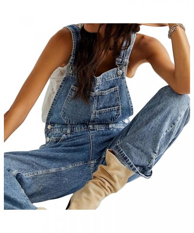 Women Casual Denim Overalls Wide Leg Bib Jean Pants Jumpsuit Adjustable Strap Suspender Romper with Pockets Light Blue $17.93...