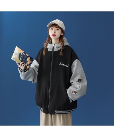 Women Cute Hoodie Cartoon Bear Embroidery Oversized Hooded Top Teen Girls Aesthetic Sweatshirt Jacket Black $13.94 Hoodies & ...