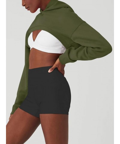 Womens Cropped Hoodies Shrug Sweater Long Sleeve Crop Tops Fleece Pullover Sweatshirt Y2K Going Out Fall Fashion Army Green $...