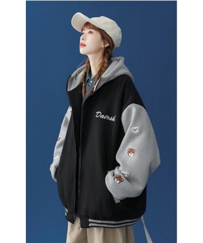 Women Cute Hoodie Cartoon Bear Embroidery Oversized Hooded Top Teen Girls Aesthetic Sweatshirt Jacket Black $13.94 Hoodies & ...