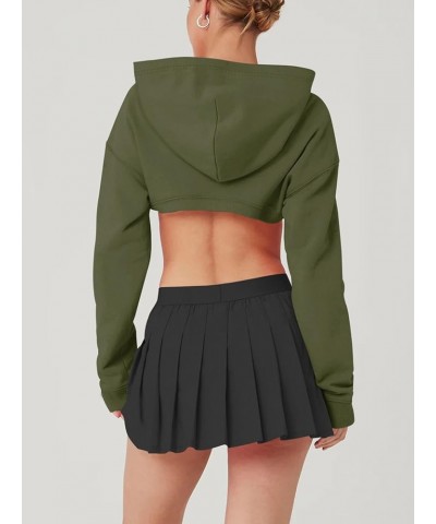 Womens Cropped Hoodies Shrug Sweater Long Sleeve Crop Tops Fleece Pullover Sweatshirt Y2K Going Out Fall Fashion Army Green $...