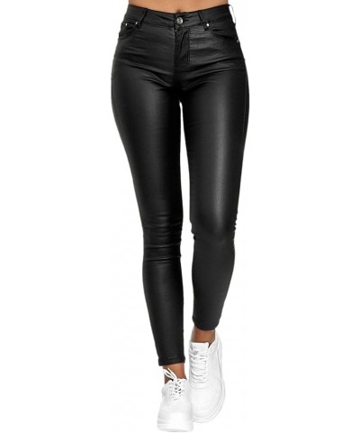 Faux Leather Leggings for Women - High Waisted Stretch Ankle Leather Pants Pleather Tight Black $12.00 Leggings