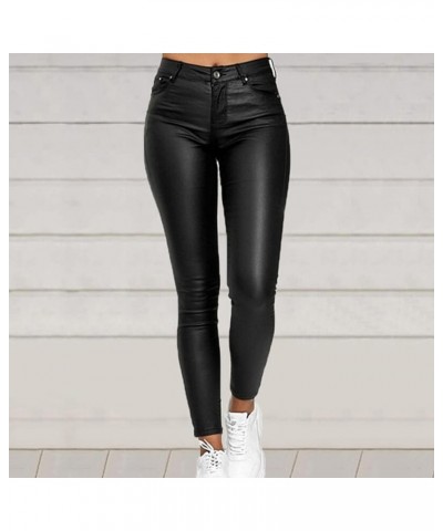 Faux Leather Leggings for Women - High Waisted Stretch Ankle Leather Pants Pleather Tight Black $12.00 Leggings