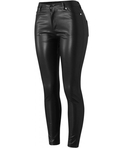 Faux Leather Leggings for Women - High Waisted Stretch Ankle Leather Pants Pleather Tight Black $12.00 Leggings