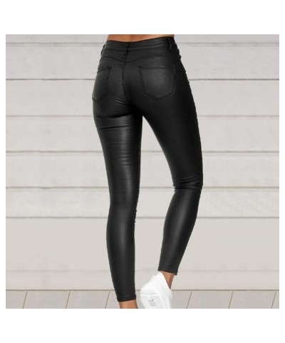 Faux Leather Leggings for Women - High Waisted Stretch Ankle Leather Pants Pleather Tight Black $12.00 Leggings