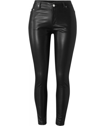 Faux Leather Leggings for Women - High Waisted Stretch Ankle Leather Pants Pleather Tight Black $12.00 Leggings