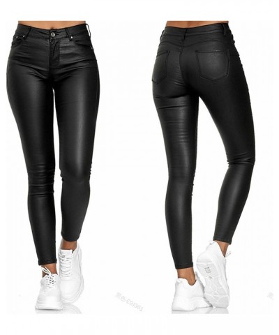 Faux Leather Leggings for Women - High Waisted Stretch Ankle Leather Pants Pleather Tight Black $12.00 Leggings