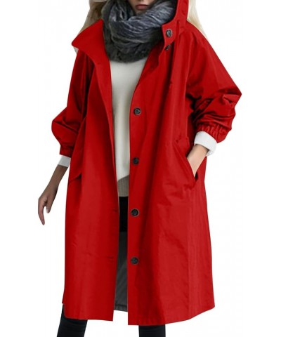 Women's Trench Coat Long Double-Breasted Spring Fashion Windbreaker Jackets Cute Classic Lapel Slim Overcoat Outerwear 01-red...