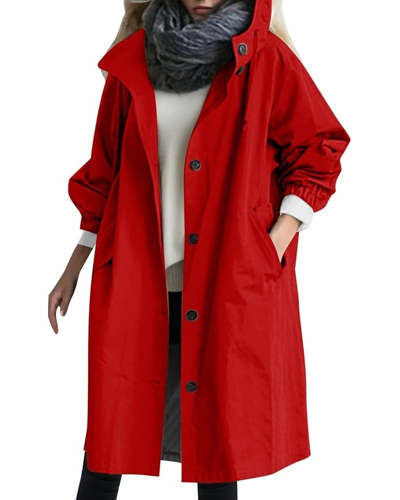 Women's Trench Coat Long Double-Breasted Spring Fashion Windbreaker Jackets Cute Classic Lapel Slim Overcoat Outerwear 01-red...